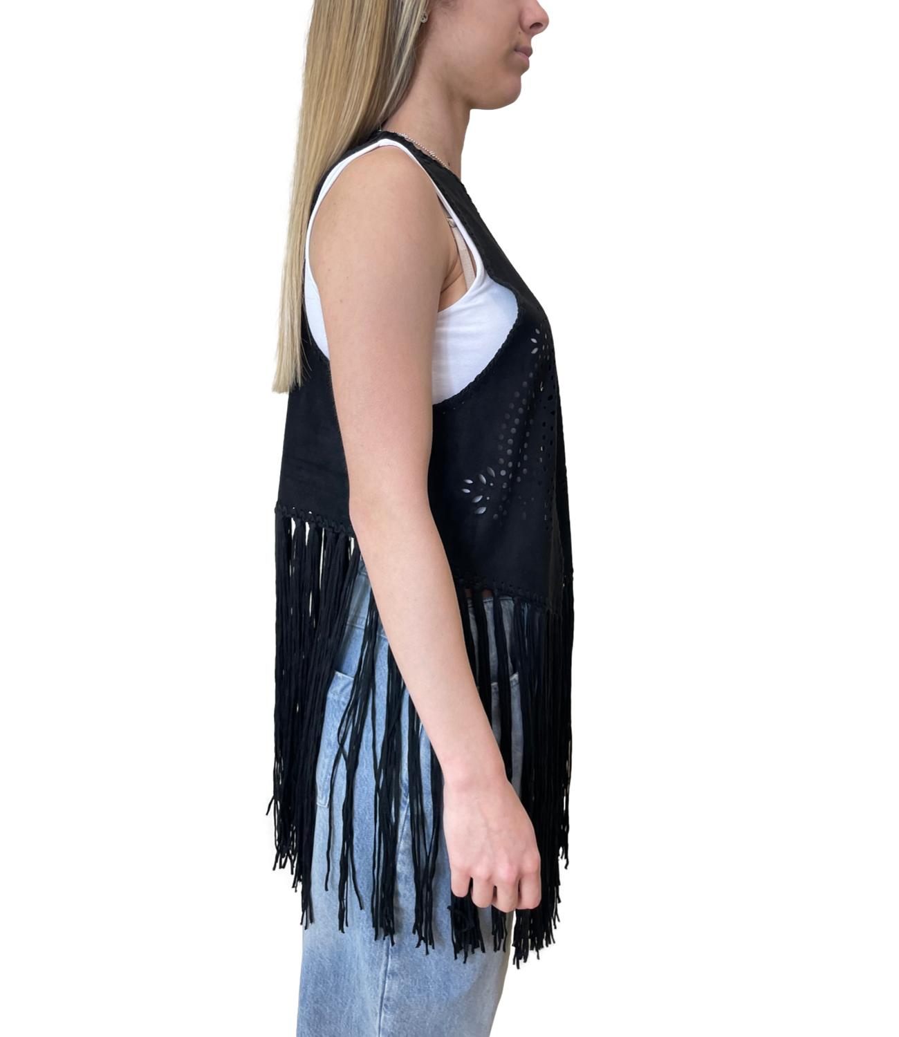 Vicolo Giacca Frange Nero Donna
