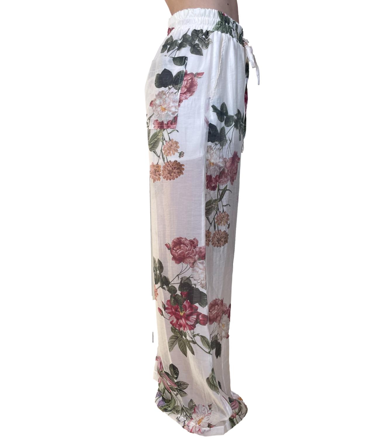 Vicolo Pantalone Burro Floreale Donna