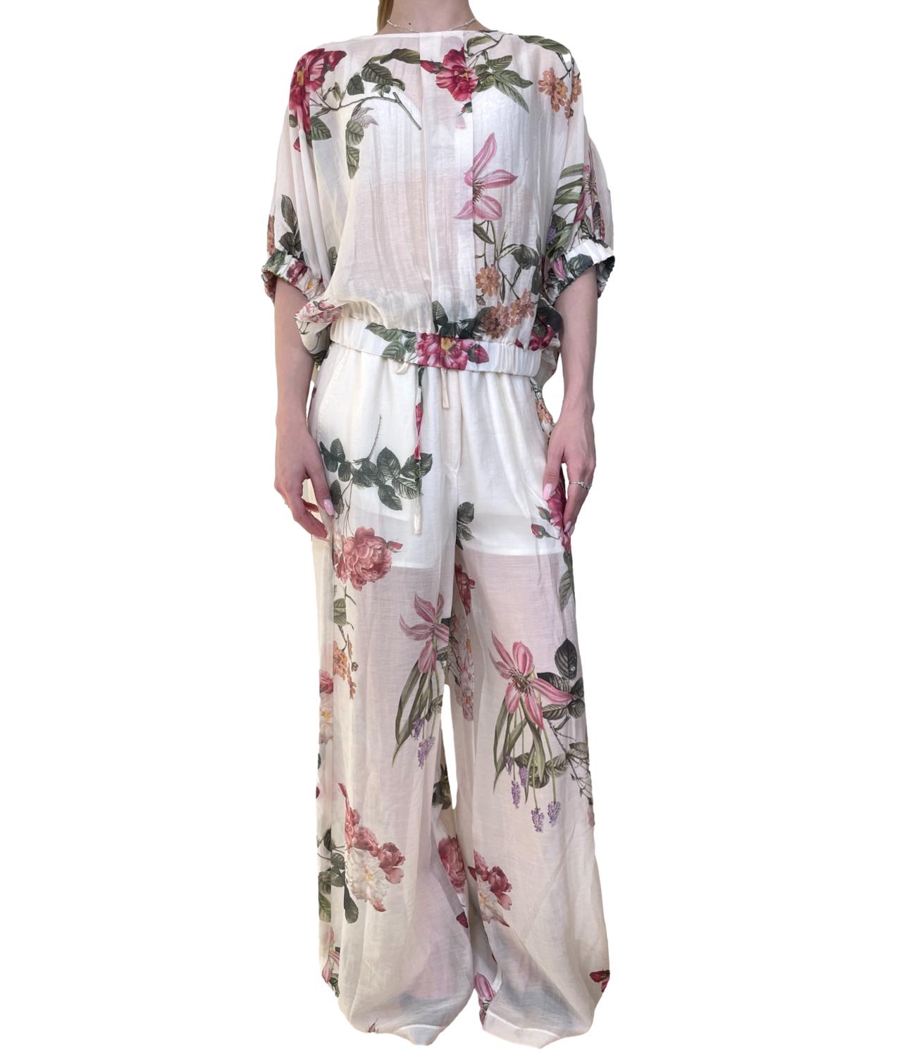 Vicolo Pantalone Burro Floreale Donna