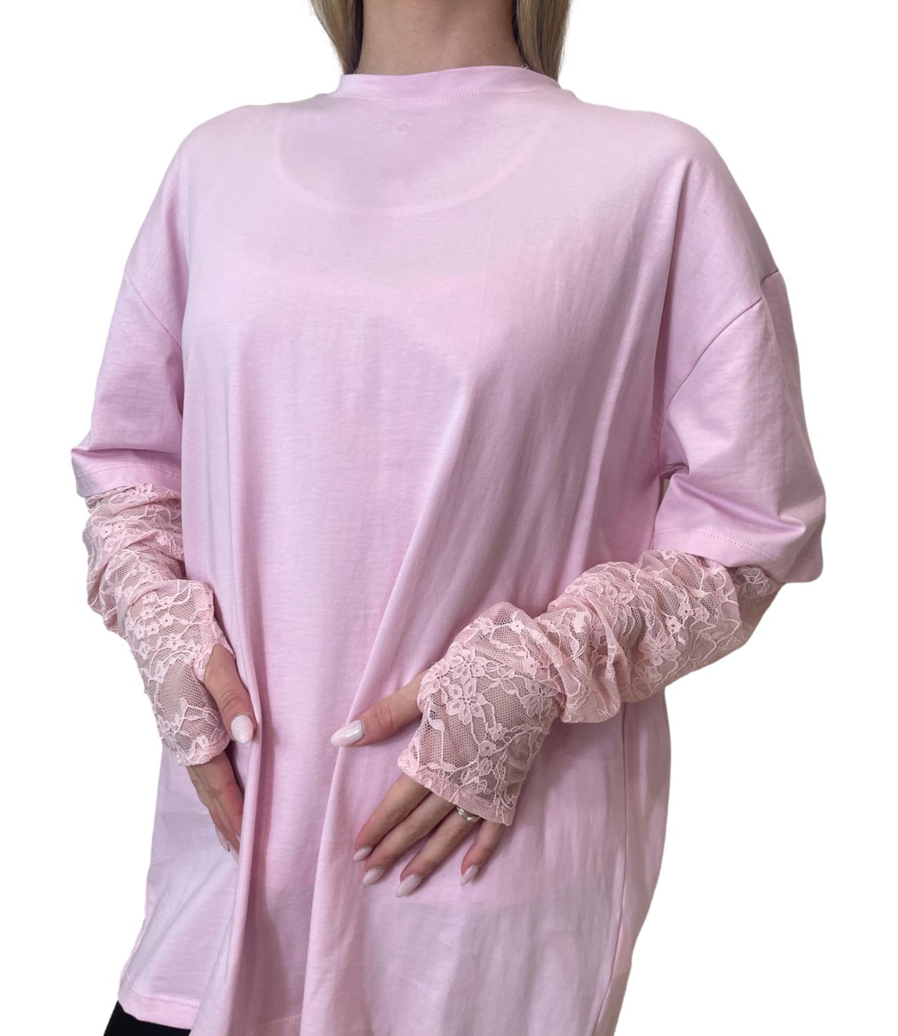 Vicolo T-shirt Pizzo Rosa Donna