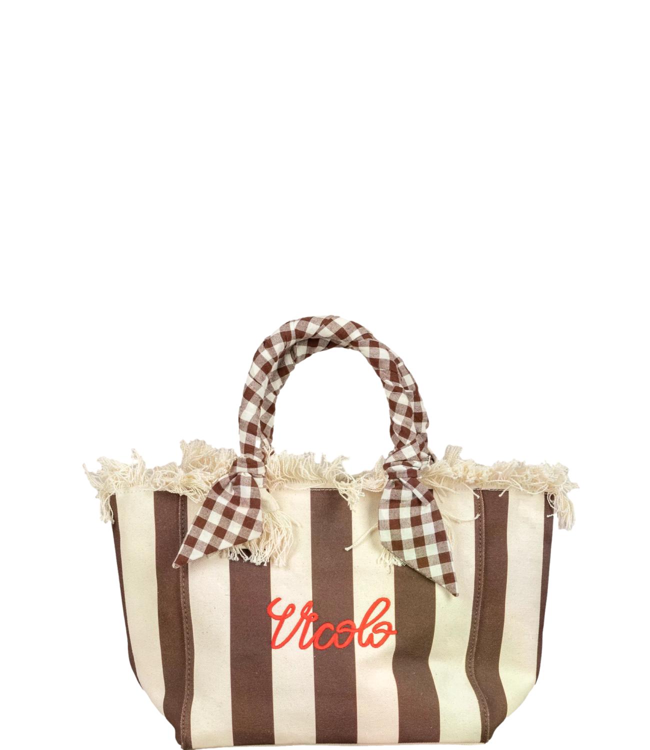 Vicolo Borsa Medium Ibiza Stripes Moro/Burro Donna